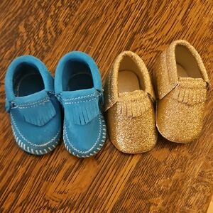 Blue and Gold Kids Moccasins